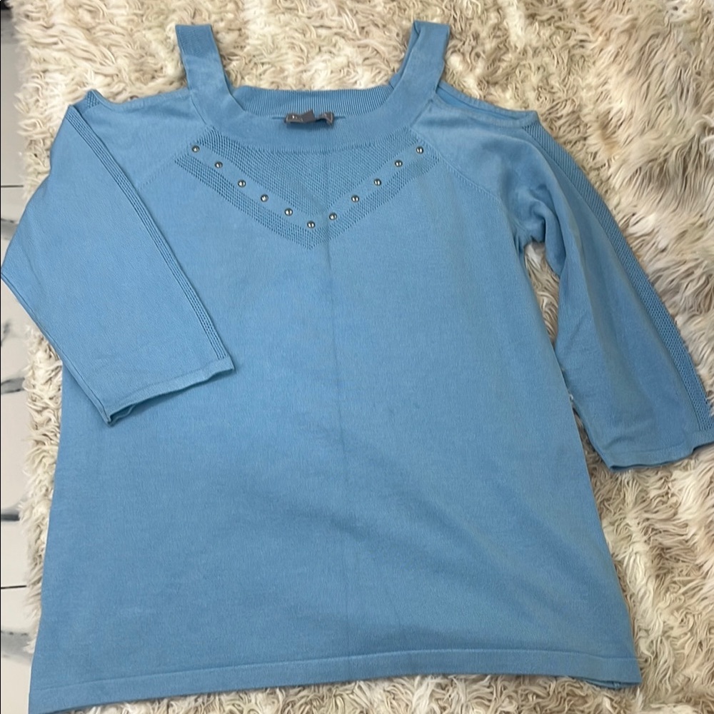 Aura Blue Embellished 3/4 Sleeve Blouse
